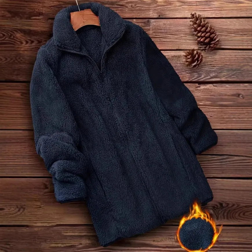 Double-sided velvet fleece jacket in black, navy, or khaki with Asian sizing