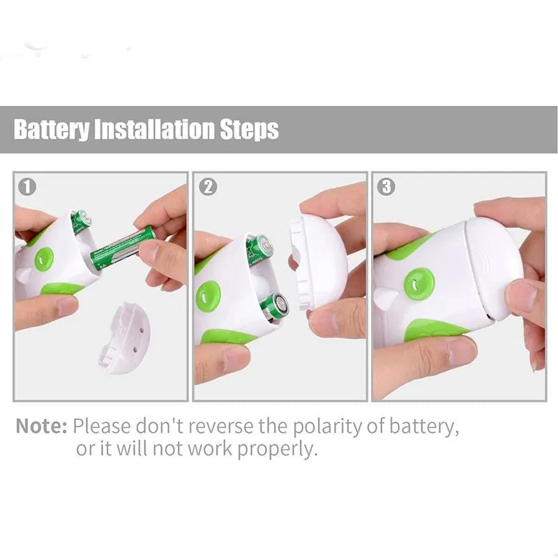 Green electric nail trimmer and file, ABS construction, 17x21.5x6.5cm
