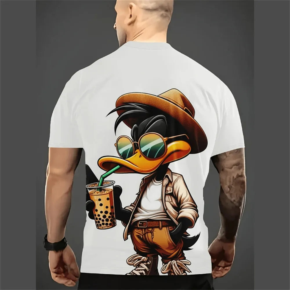 Men's loose fit grey t-shirt with a large colourful 3D cartoon character print on the front.