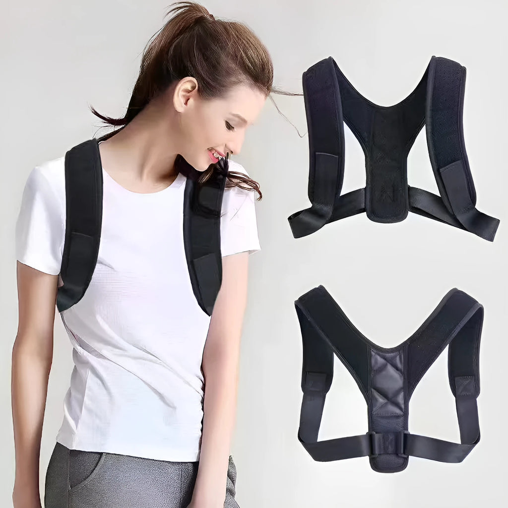 Nylon posture correction belt shown in adjustable free size design for back support