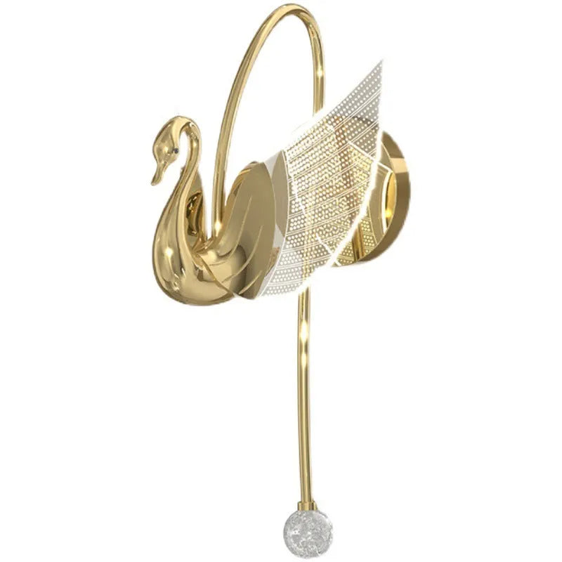 Gold modern minimalist swan wall lamp with iron body and acrylic shade for bedroom bedside lighting