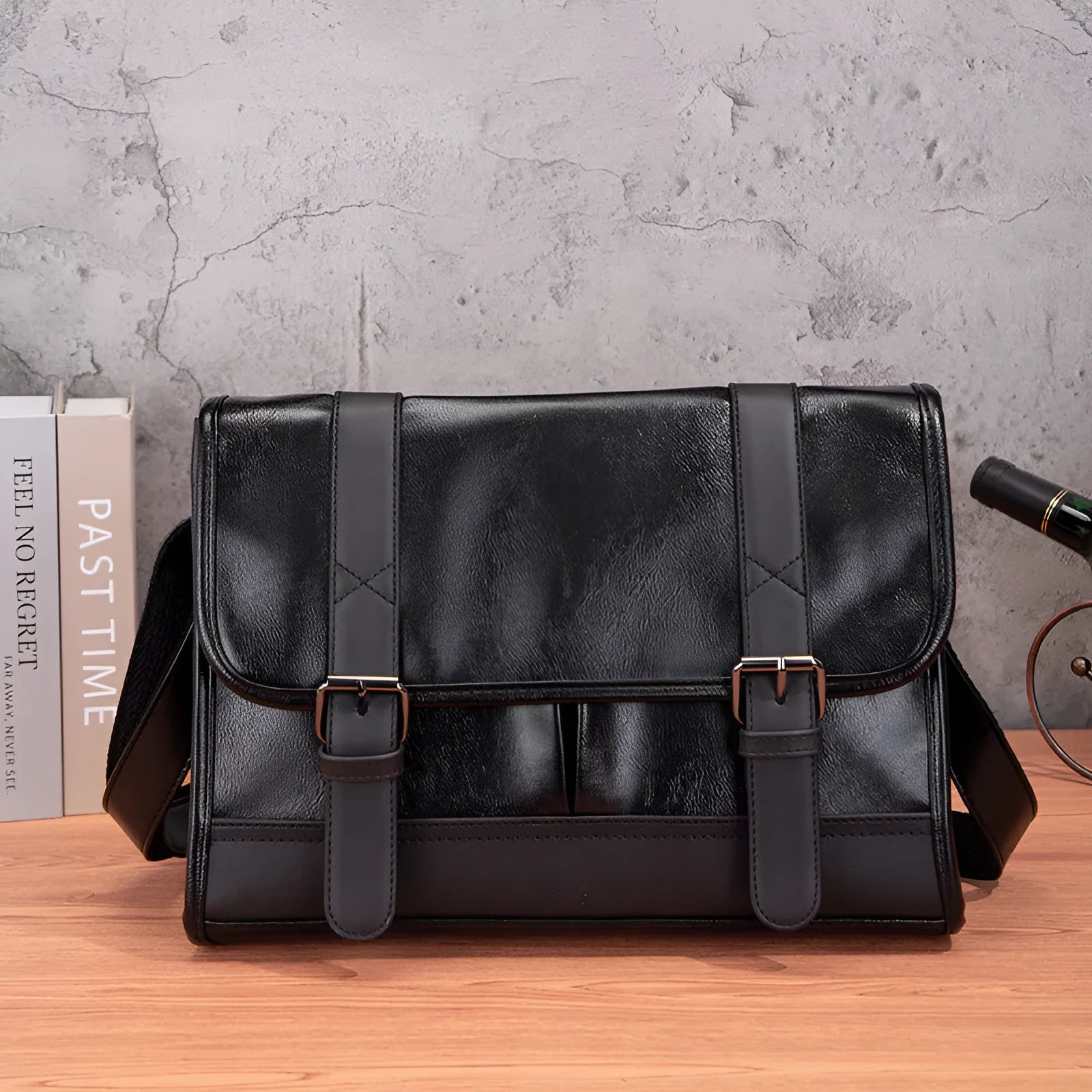 Black Korean style men's commuter backpack with anti-theft features