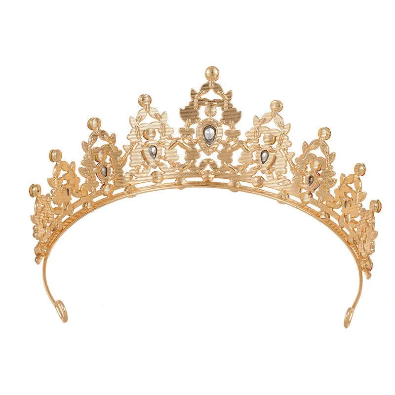 Silver and KC gold alloy bridal crown headdress with rhinestones in baroque style.