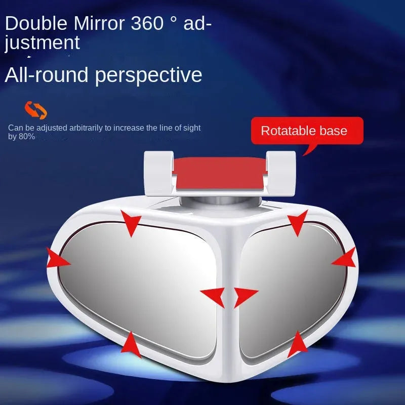 A 10.5x6.5cm car reversing mirror with 360-degree adjustability, high-definition glass, and ABS shell in a black finish