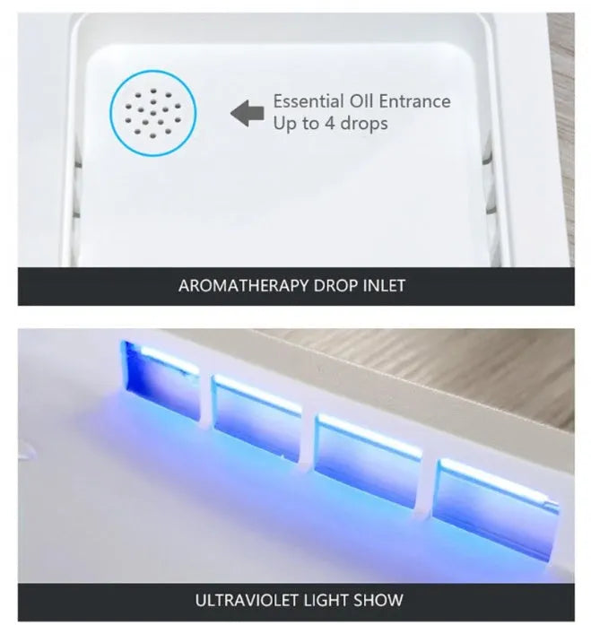 Blue ABS UV phone steriliser with touch switch and open lid showing internal compartment for 6.5-inch device
