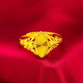 Gold coloured electroplated brass ring with open diamond flower geometry design and texture details