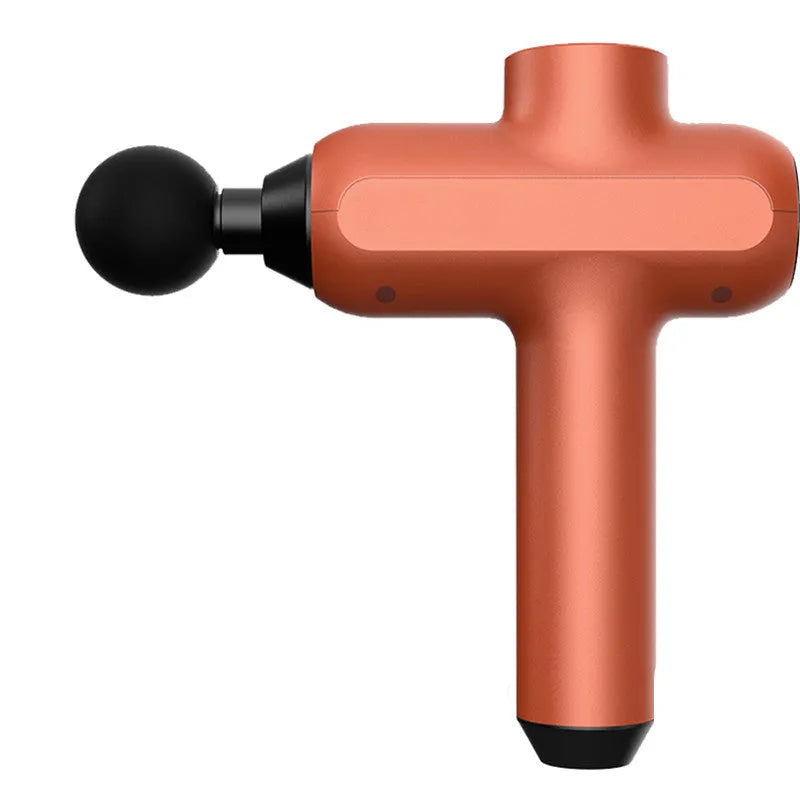 Rechargeable electric muscle massager with six different coloured massage heads on a black unit.