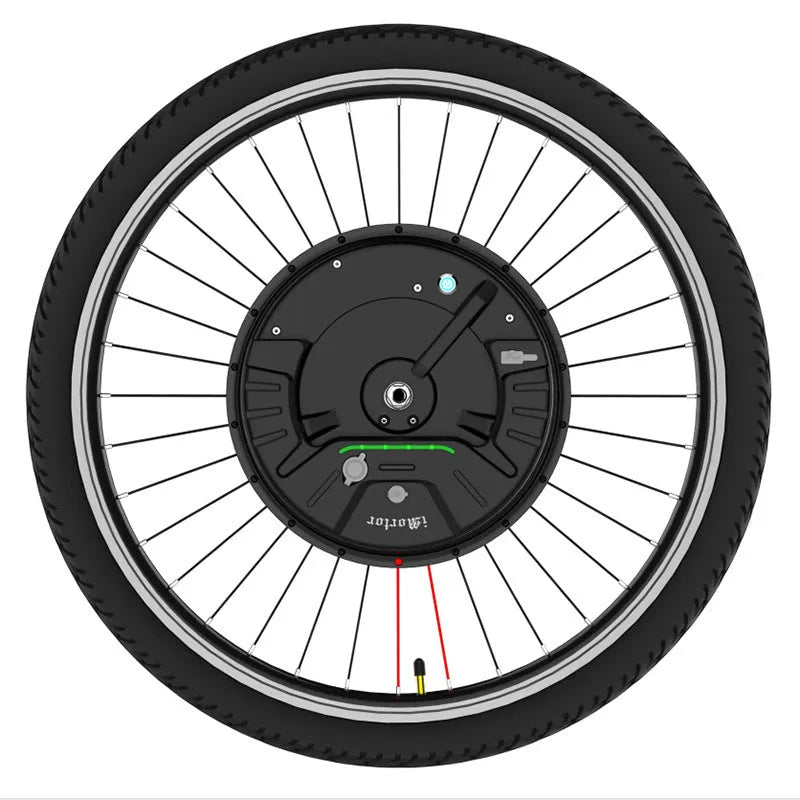 Yunzhilun bicycle electric conversion kit showing alloy hub motor, lithium battery pack, and charger for 26-inch wheels.