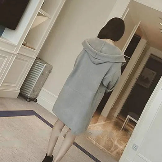 Plus size women's cotton lace trim long sleeve coat in black, loose fit, spring autumn outerwear