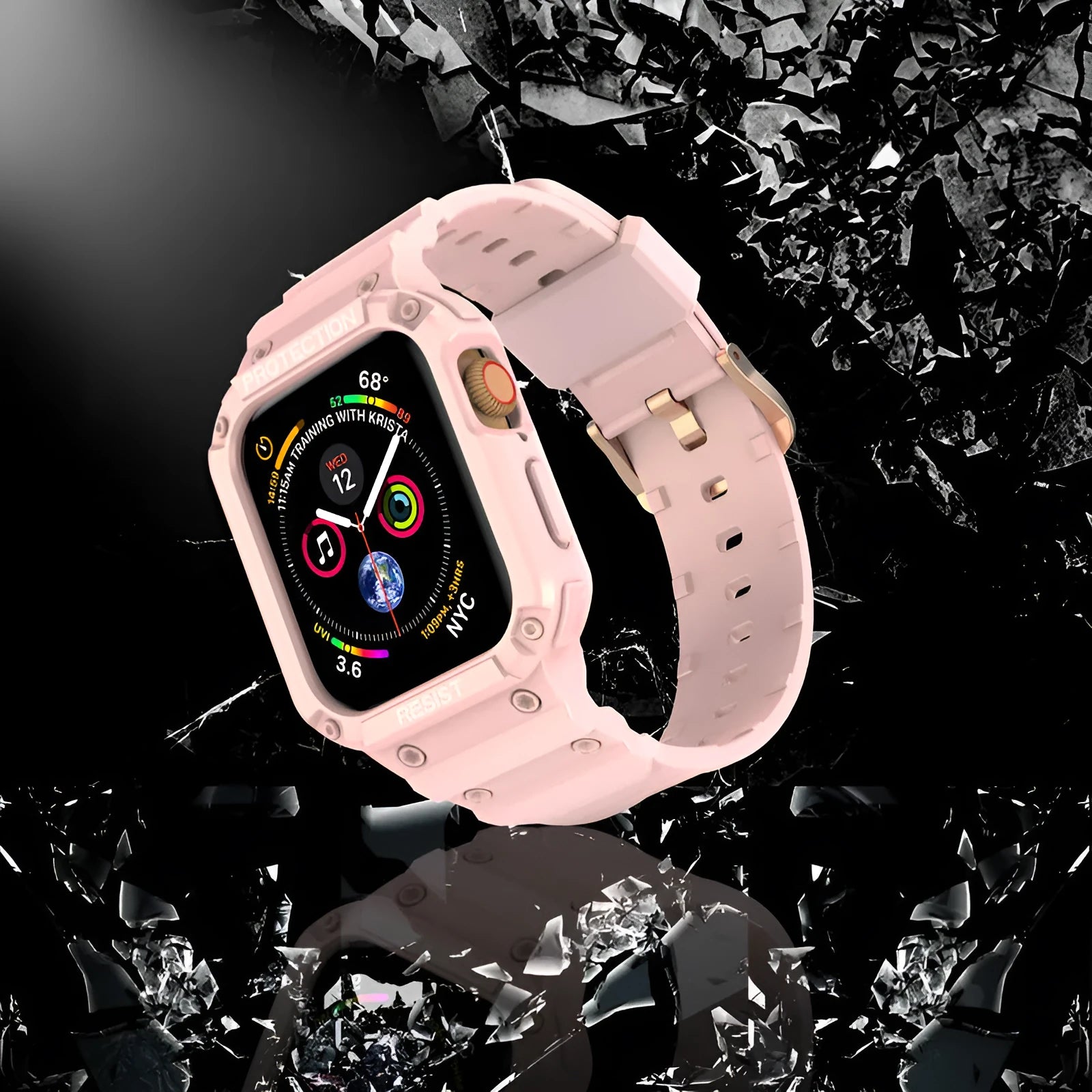 Soft TPU watch band strap for Apple Watch Series 8, 38mm size, black colour, with buckle closure