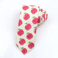 Korean style narrow cotton bow tie with cartoon print on a white background.