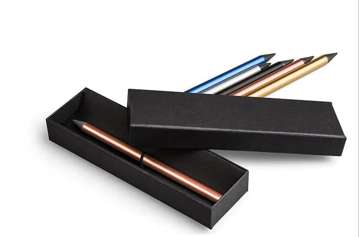 Inkless metal pen with special alloy nib in presentation box with spare nib and carry bag accessories