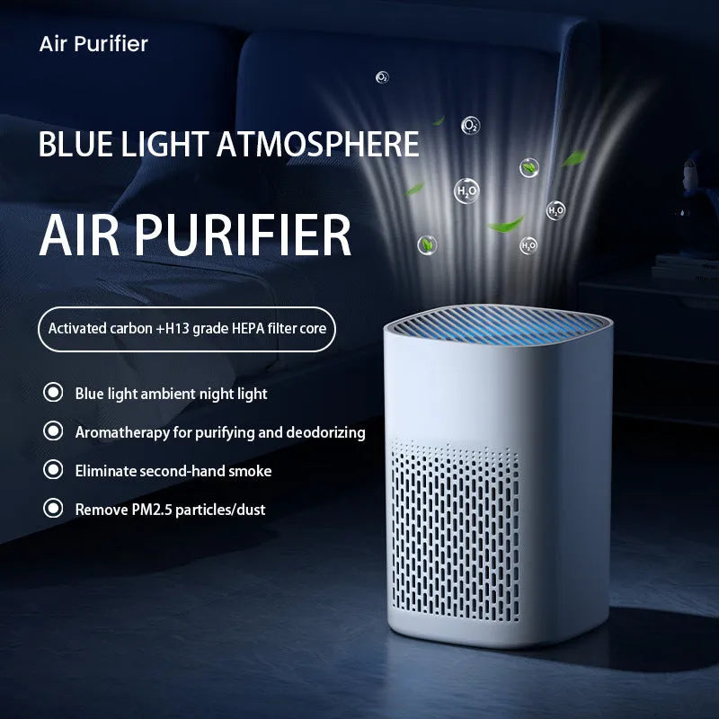 Simple style desktop air purifier with USB cable for small rooms.