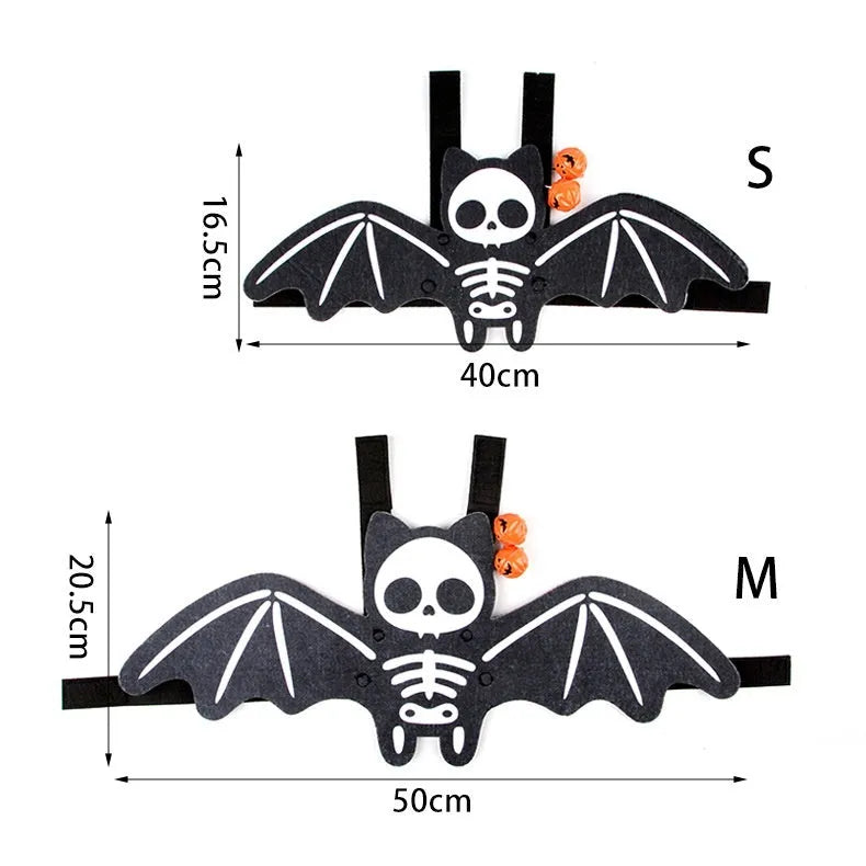 Halloween cat batwing felt costume in pumpkin bat colour on a cat