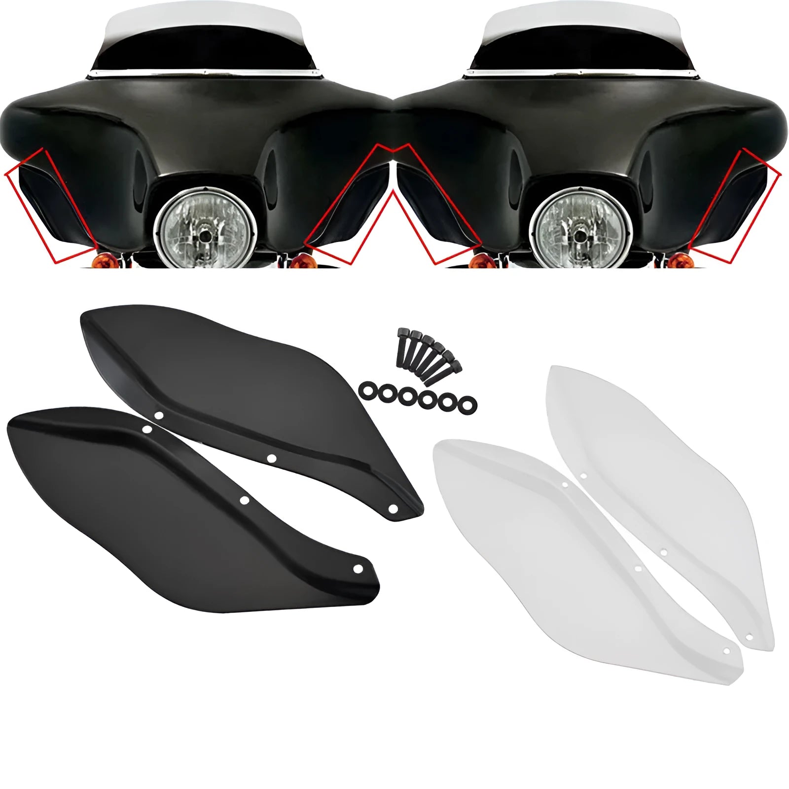Harley-Davidson Touring motorcycle side wing head covers in black and transparent ABS plastic