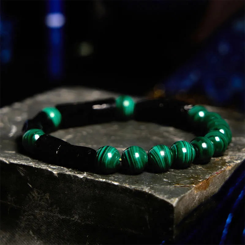 Natural obsidian single ring bracelet 8mm beads retro constellation unisex style close-up