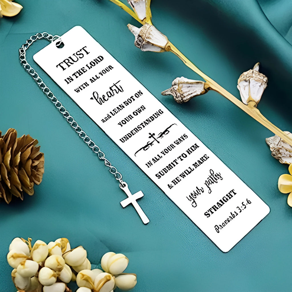 Stainless steel alloy bookmark with Bible verse engraving, European style, CFS5170 steel colour