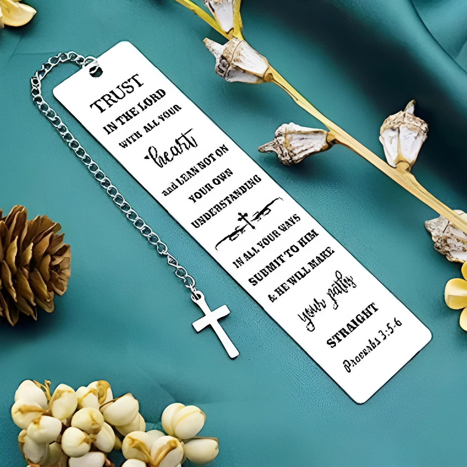 Stainless steel alloy bookmark with Bible verse engraving, European style, CFS5170 steel colour