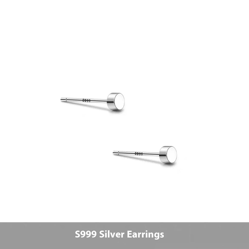 S999 sterling silver ear bone studs in silver and black colours with round geometric shape