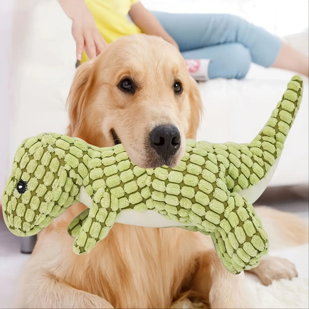Chew-resistant grey dog toy with sound, measuring 35cm, for puppies and large breeds