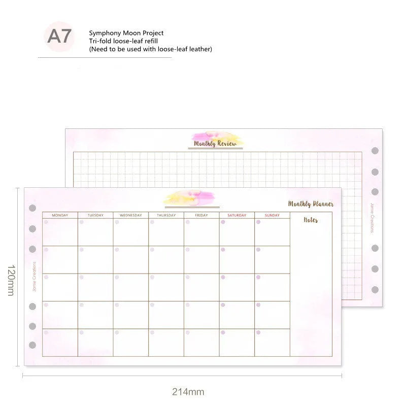 Handbook loose-leaf refill in A7 size with Floral monthly plan foldout design on paper pages