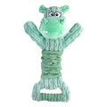 Large plush Hippo or Monkey dog toy with a handle, for squeaky and tug-of-war play.