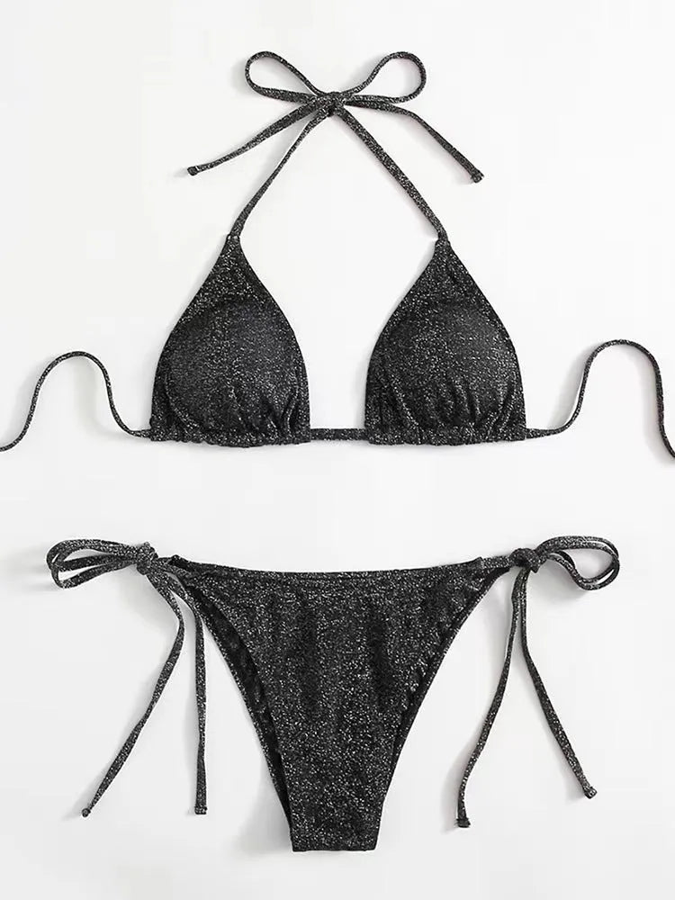 Women's split bandage bikini swimsuit in polyester fabric available in six colours