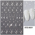 Sheet of black and silver strip cartoon nail stickers featuring a love motif design