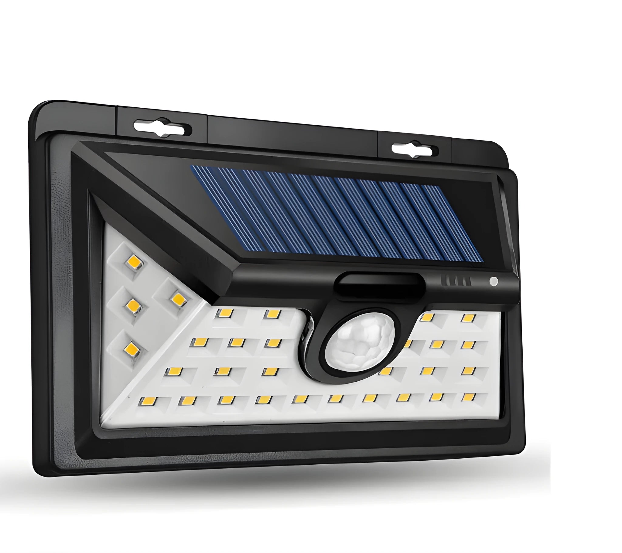 Black outdoor solar sensor light with monocrystalline panel, 172 x 115 x 50mm, wall mounted