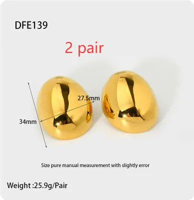 Geometric ear studs with exaggerated glazed surface in 18K gold electroplated stainless steel