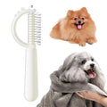 Self-cleaning slicker cat brush with dinosaur shape, double-sided for shedding and dematting, blue green white options