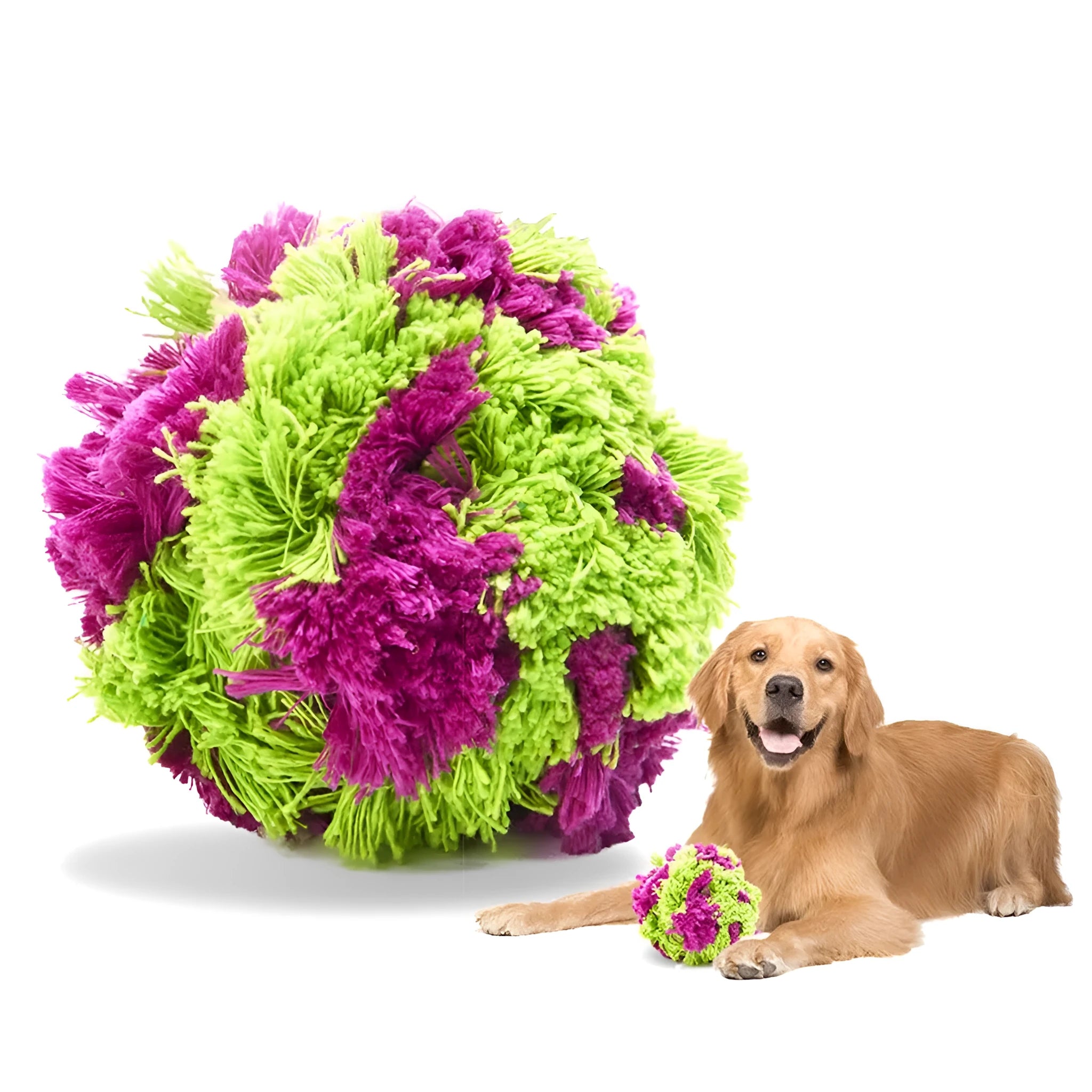 Purple plush dog chew ball 15cm diameter for interactive play and teething relief