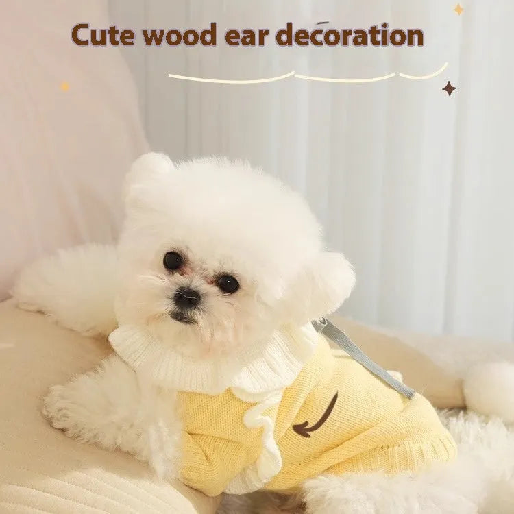 Autumn pet puppy sweater in acrylic knit with fairy dress style on small dog