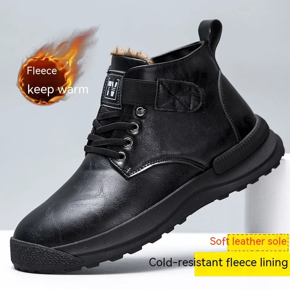 Men's black high-top Martin platform boots with velvet-like PU upper and chunky rubber sole.