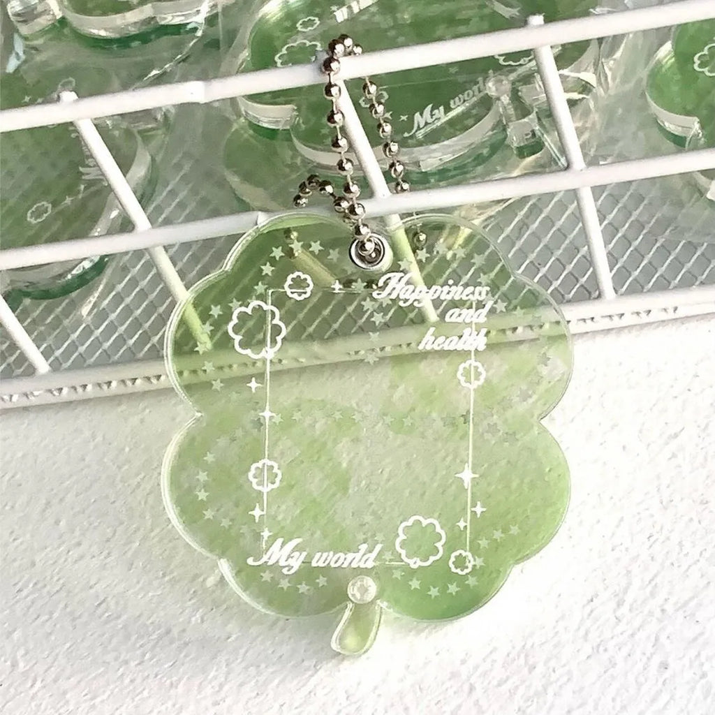 Four-leaf clover pendant acrylic phone lanyard keychain in elegant blue colour