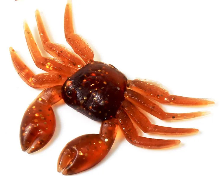 PVC crab fishing lure measuring 8cm in brown and red colour variants