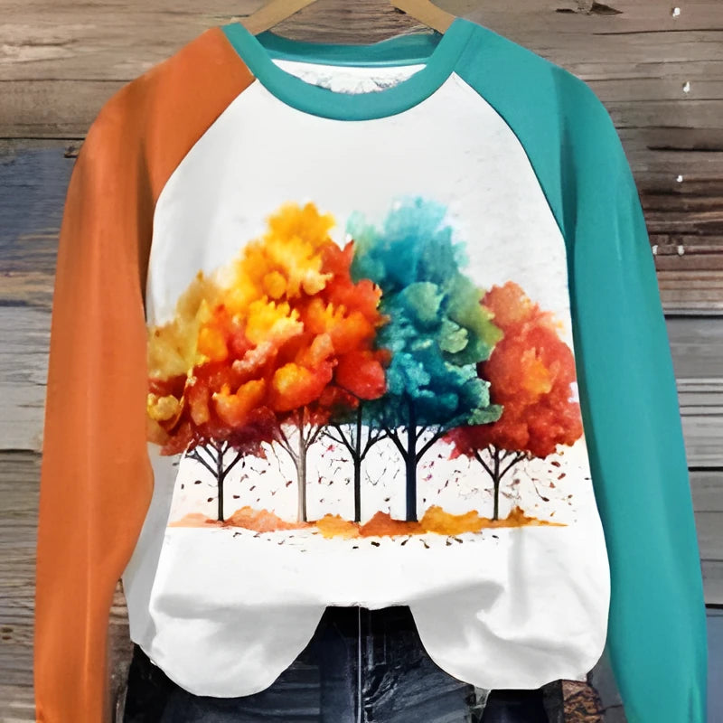 Green women's hoodie with 3D cartoon character printing on the front, long sleeves.