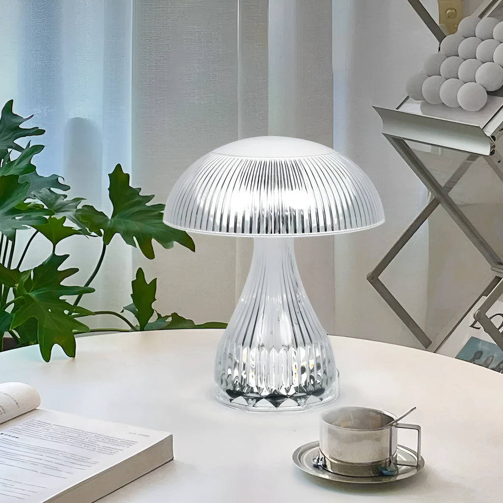 Rechargeable touch lamp with acrylic body showing three colour changing modes