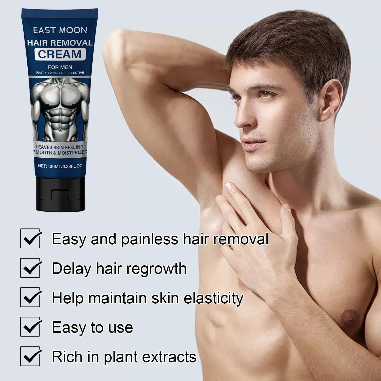 100ml tube of men's mild hair removal cream for beard, armpit, hand and leg body hair