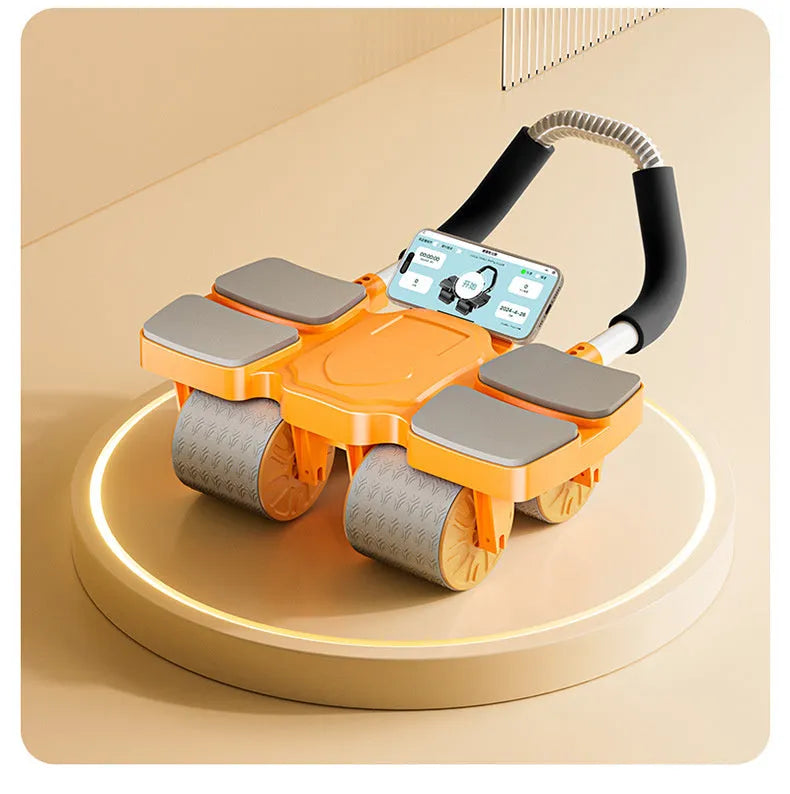 Automatic rebound abdominal wheel with four wheels in black colour for core exercises