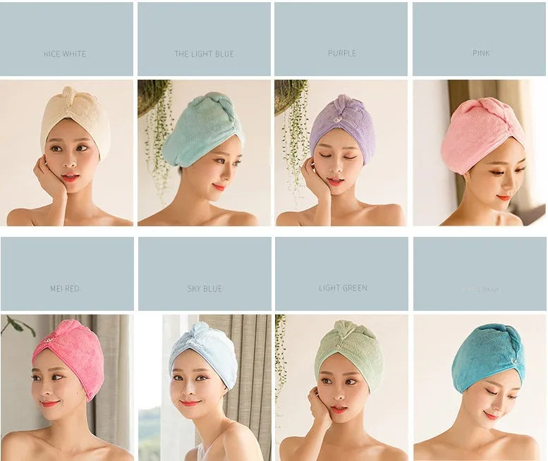 Women's microfiber hair dryer cap in pink, 60x25cm absorbent hair towel with soft fabric
