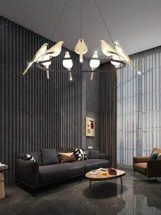Modern simple aluminium alloy and iron hall ceiling lamp with adjustable suspension.