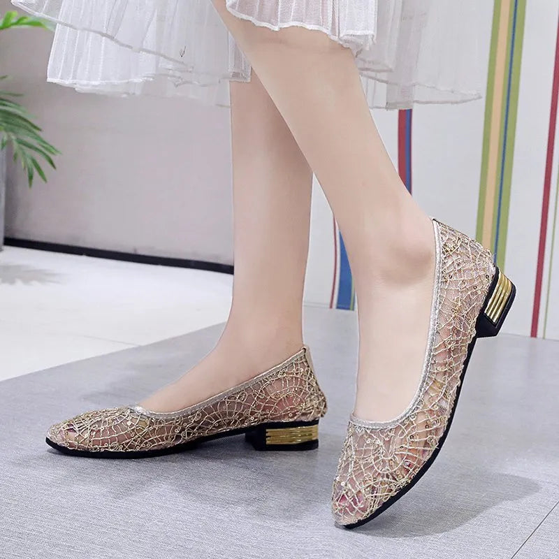 Low-cut women's summer casual flat Gommino shoes in silver with composite and microfiber upper