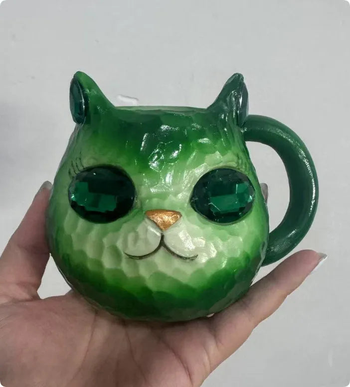 Resin cat cup decorative craft product in American style design with four colour options