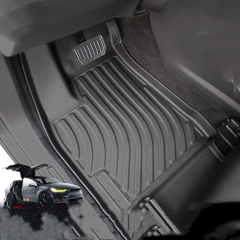 Tesla Model X waterproof TPE rubber floor mats and boot liner set for left-hand drive vehicles
