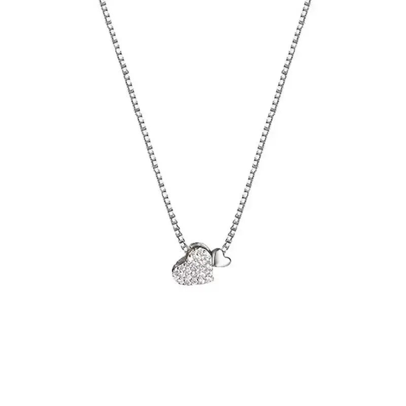 Double love necklace for women, copper geometric pendant with starry sky motif, clavicle chain, platinum finish