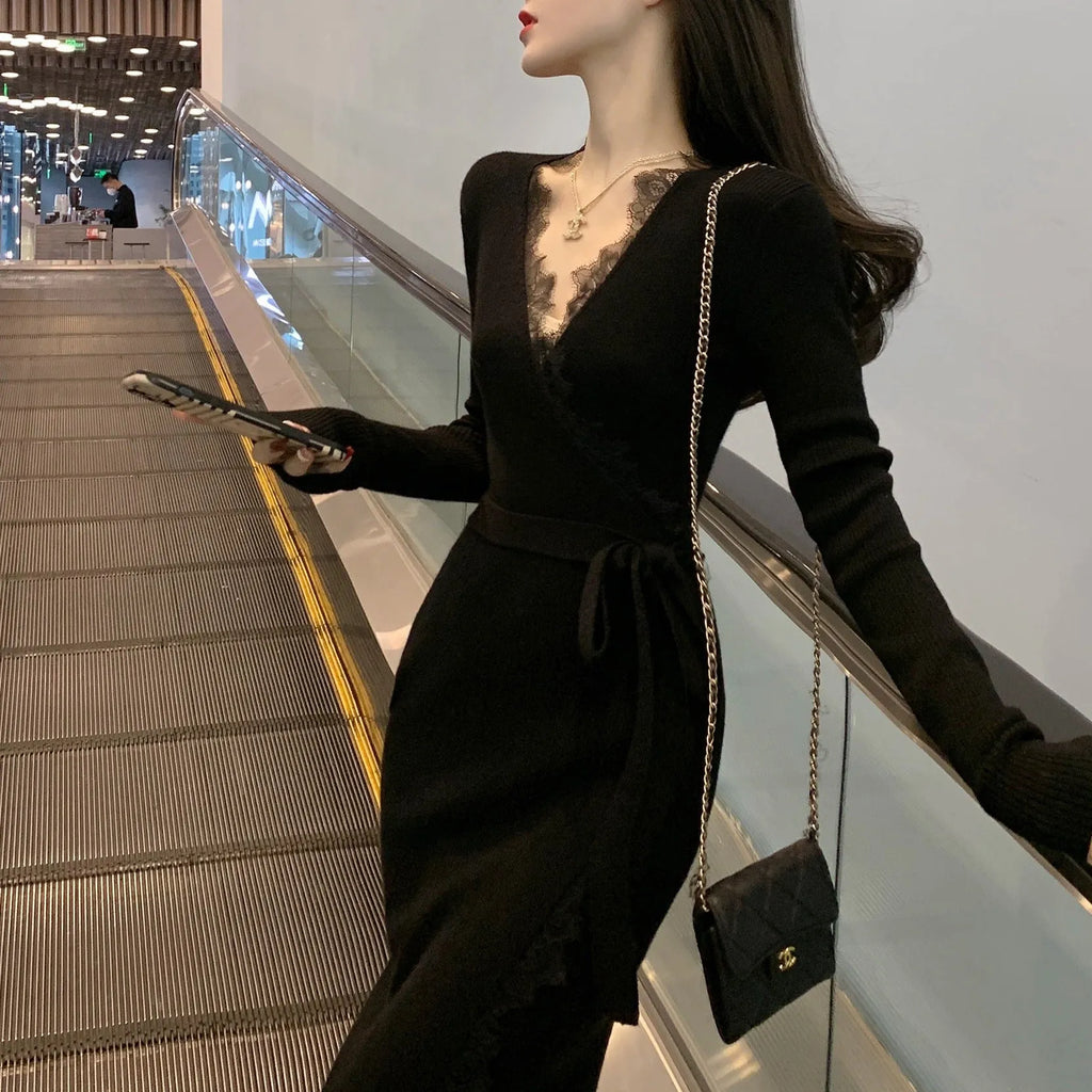 Black polyester women's slim fit princess dress skirt elegant style