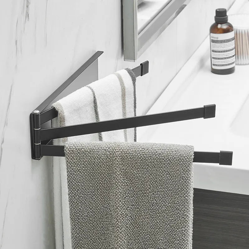 Nordic non-perforated folding towel bar in carbon steel with nail-free glue installation, black or white option