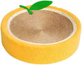 Yellow round sisal cat scratching board with concave centre, dimensions 390mm.