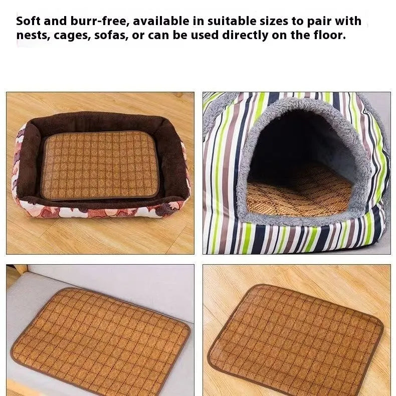 Brown rattan cooling mat for dogs in various sizes for summer use